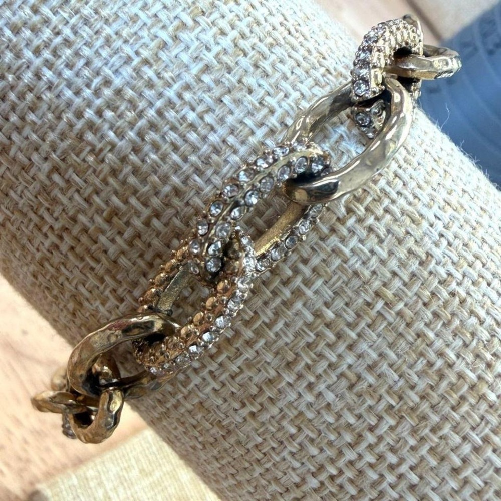 Stella‎ & Dot Gold-Tone Link Bracelet With Rhinestone Elegant Statement Jewelry
